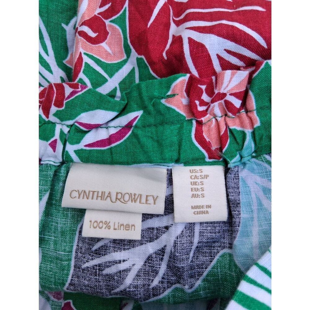 Cynthia Rowley womens small green skirt 100% linen knee length floral tropical - Picture 4 of 8